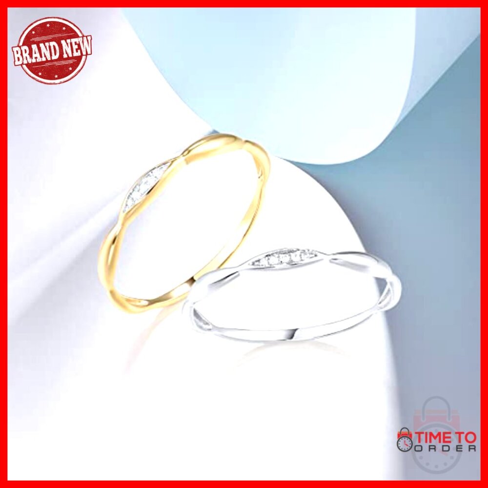 10k Solid Gold Diamond Twisted Stacking Ring Size… - image 3